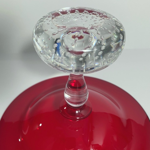 PAIRPOINT RUBY RED COMPOTE / Rare Clear Stem / Controlled Bubble Ball Base / MCM - Picture 8 of 11